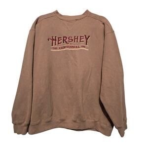 Vtg Y2K Lee Sueded Hershey Centennial Crewneck Sweatshirt Men L Brown Embroidery